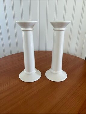 Vintage Savoir Vivre West Germany Pair of White Ceramic Pillar Candle Holders